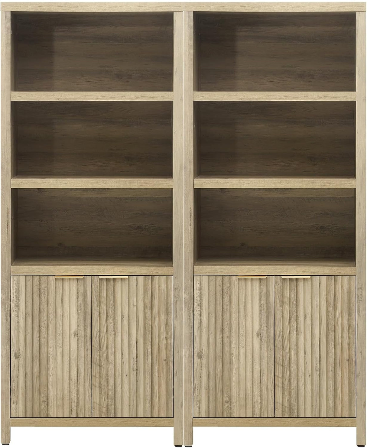 Wooden Fluted 5-Tier Tall Bookcase Cabinet with Doors