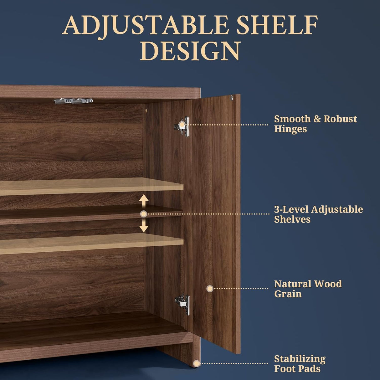 Wooden Wave Pattern Double-Door Storage Cabinet