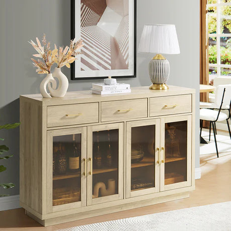 Meet the Glass 4-Door Buffet Cabinet: A Stylish and Functional Showstopper for Your Home