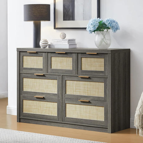 Find the Perfect Mix of Charm and Organization with the Rattan 7-Drawer Dresser