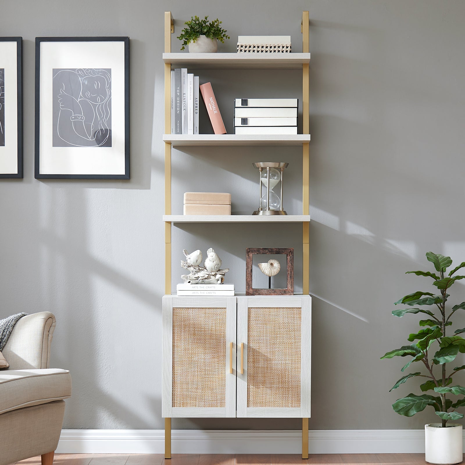 Add a Touch of Warmth and Functionality to Your Space with the Rattan Ladder Bookshelf