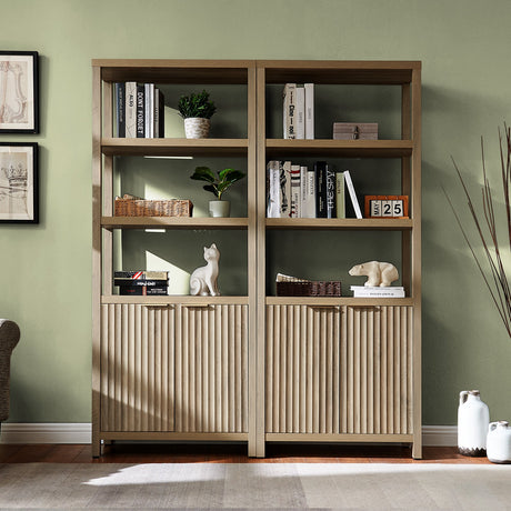 Elevate Your Space with the Wooden Fluted 5-Tier Large Tall Book Shelf with Doors Cabinet