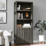 Wooden Fluted 5-Tier Tall Bookcase Cabinet with Doors