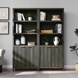 Wooden Fluted 5-Tier Tall Bookcase Cabinet with Doors