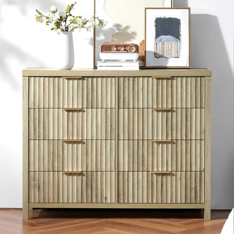 Wooden Fluted Wide Modern Chest of 8 Drawers