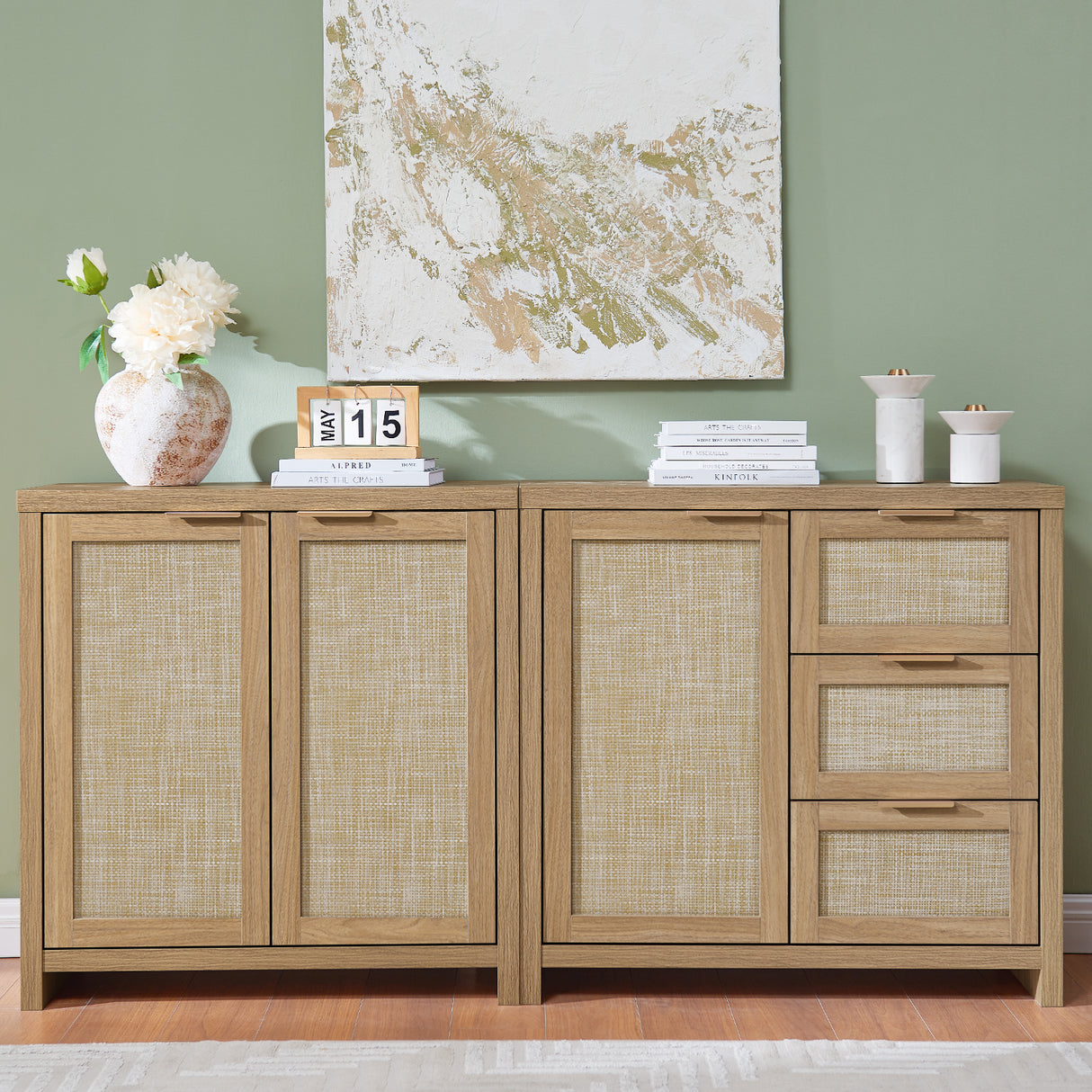 Rattan 3-Drawer 3-Door Storage Cabinet