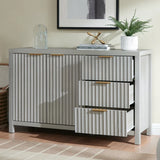 Wooden Fluted Storage Cabinet with Double Doors and 3 Drawers