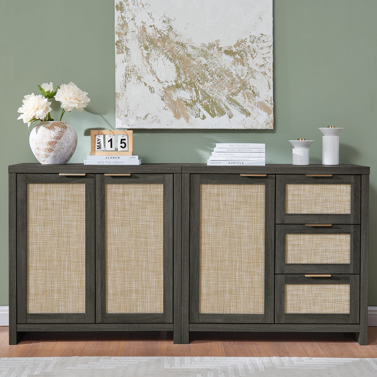 Rattan 3-Drawer 3-Door Storage Cabinet