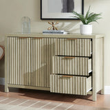 Wooden Fluted Storage Cabinet with Double Doors and 3 Drawers