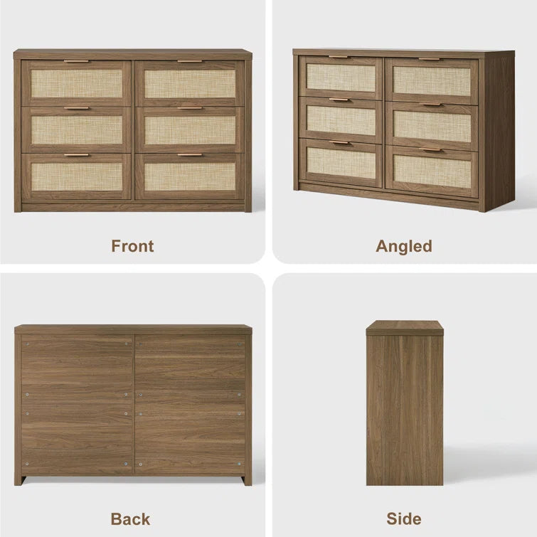 Rattan 6-Drawer Dresser Storage Chest