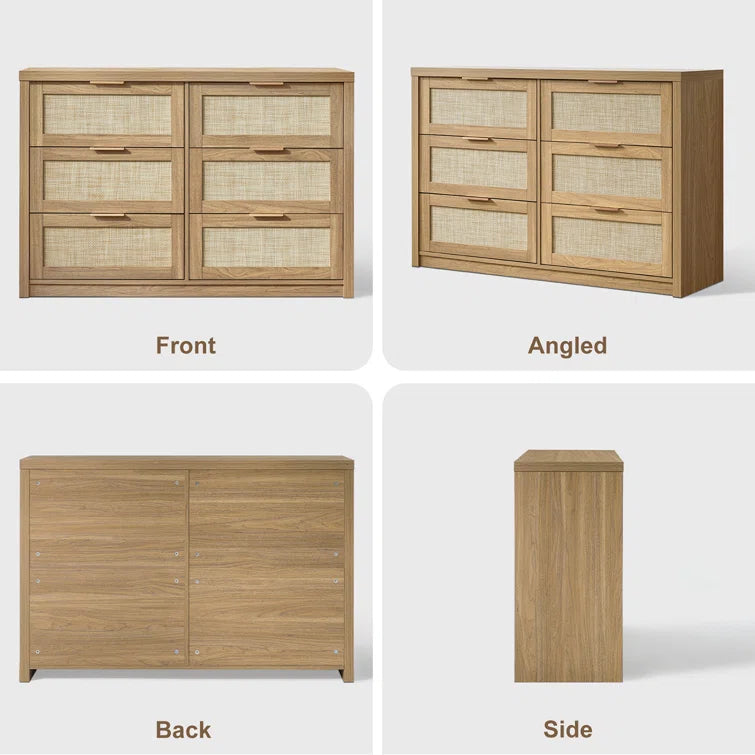 Rattan 6-Drawer Dresser Storage Chest