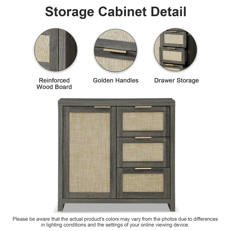 Rattan 3-Drawer 1-Door Storage Cabinet