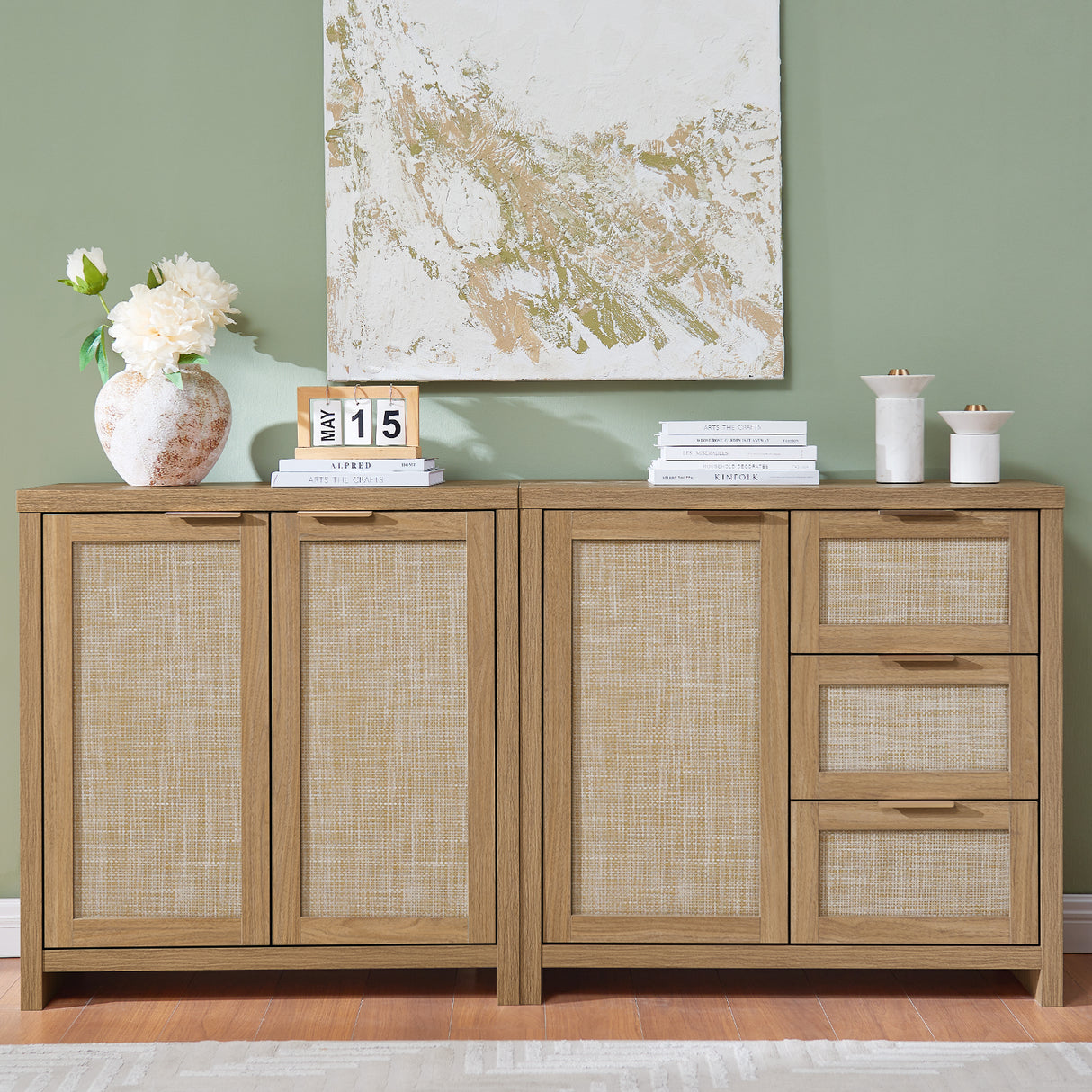 Rattan 3-Drawer 1-Door Storage Cabinet