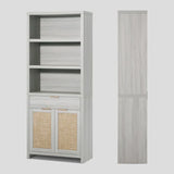 Rattan Double Doors Wooden 5-Tier Tall Bookcase Cabinet