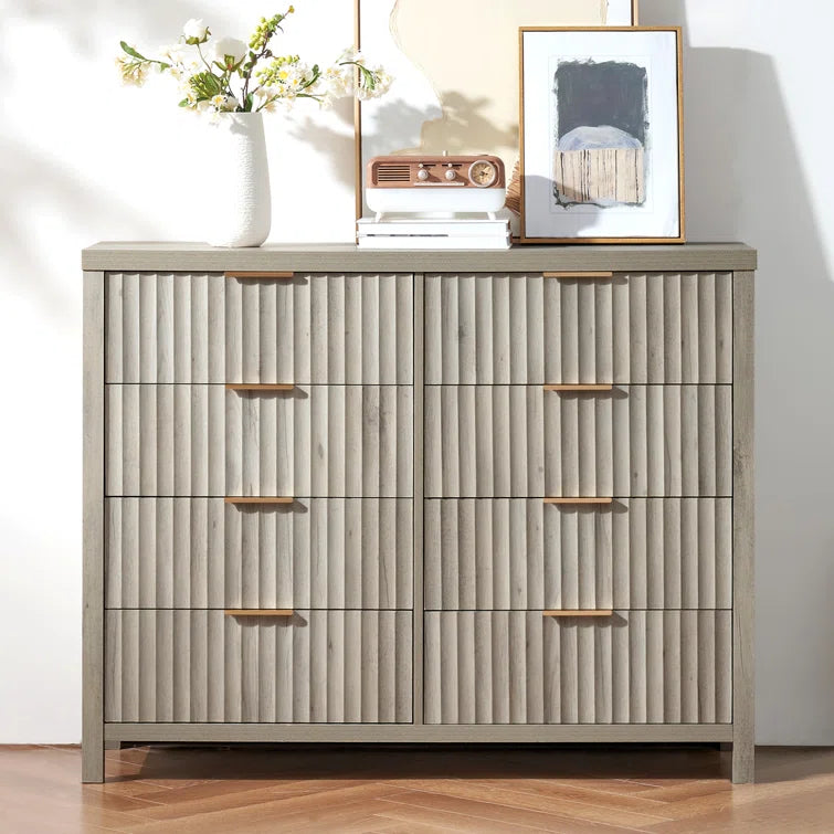 Wooden Fluted Wide Modern Chest of 8 Drawers