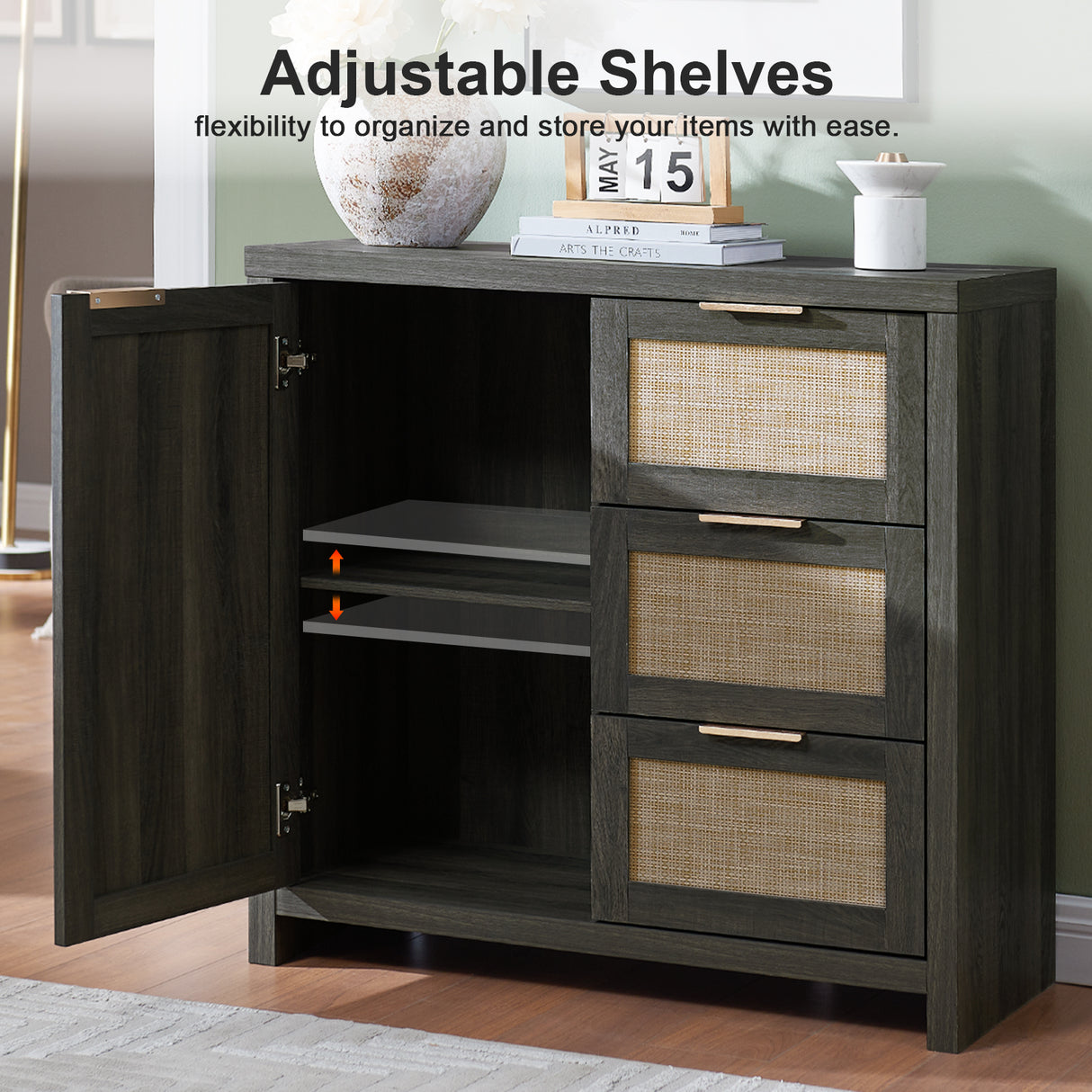 Rattan 3-Drawer 1-Door Storage Cabinet