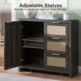 Rattan 3-Drawer 1-Door Storage Cabinet