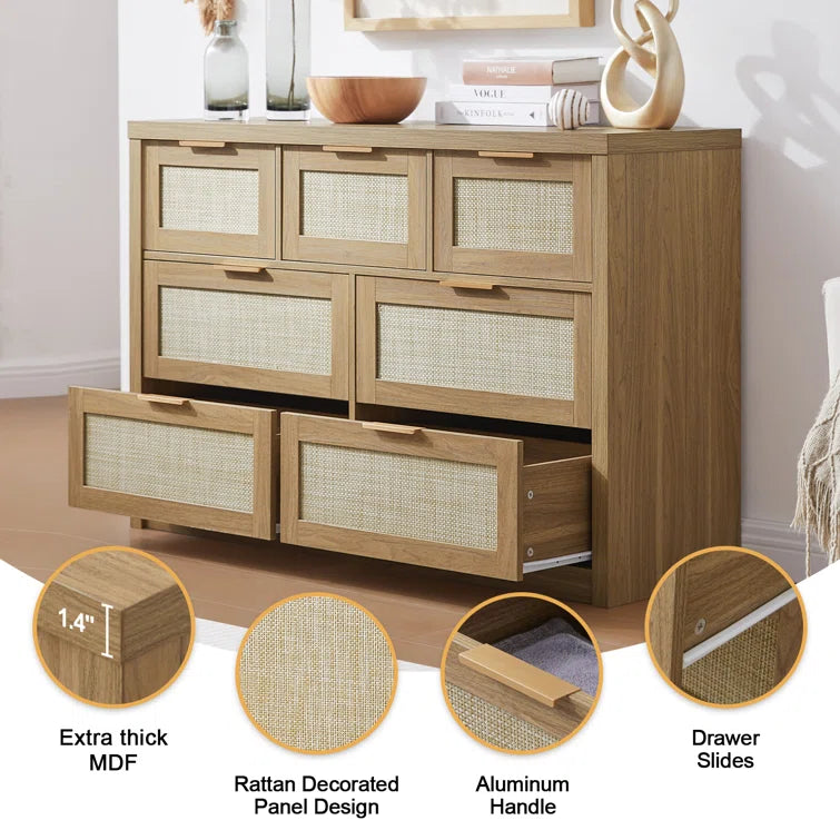 Rattan 7-Drawer Dresser Storage Chest