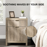 Wooden Fluted 2-Drawer Nightstand with Charging Station