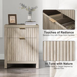 Wooden Fluted 2-Drawer Nightstand with Charging Station