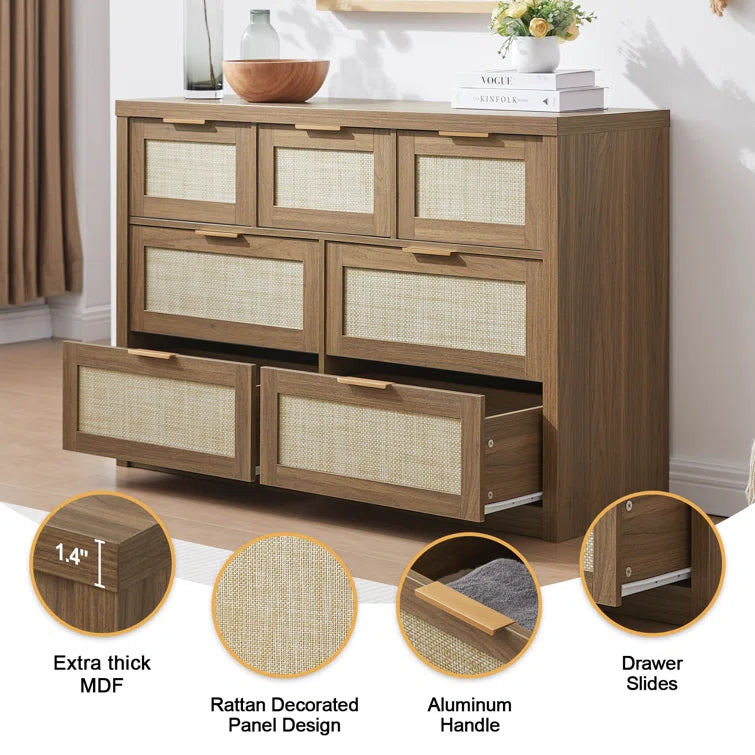 Rattan 7-Drawer Dresser Storage Chest