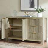 Wooden Fluted Storage Cabinet with Double Doors and 3 Drawers