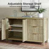 Wooden Fluted Storage Cabinet with Double Doors and 3 Drawers