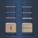 Ladder 73" 5-Shelf Bookcase with Rattan Cabinet