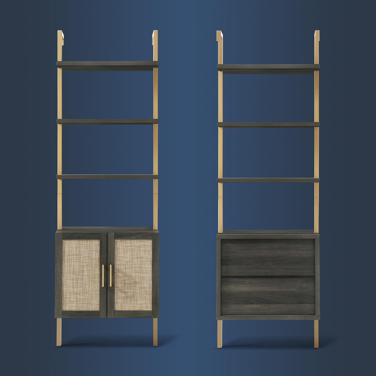 Rattan Ladder 5 Tier Open Tall Bookshelf