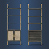 Ladder 73" 5-Shelf Bookcase with Rattan Cabinet