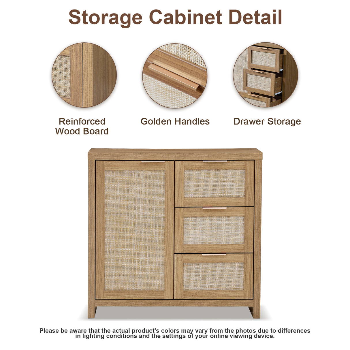 Rattan 3-Drawer 1-Door Storage Cabinet