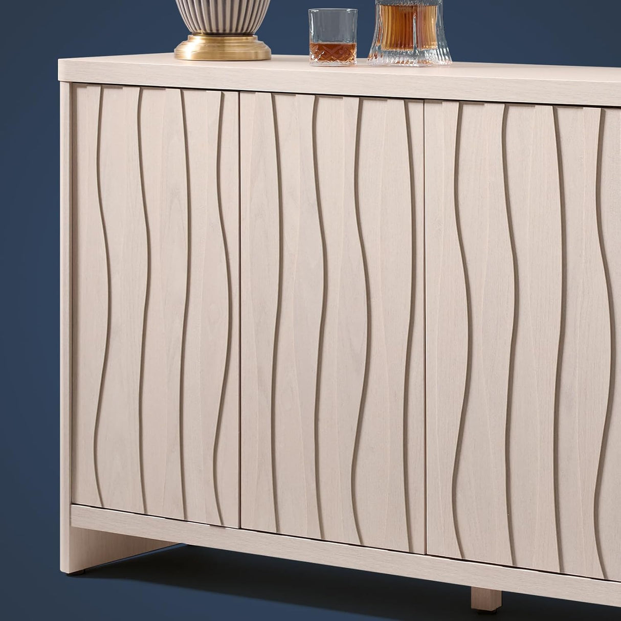 Cornwall Wave Pattern 3 Doors Sideboard Accent Cabinet