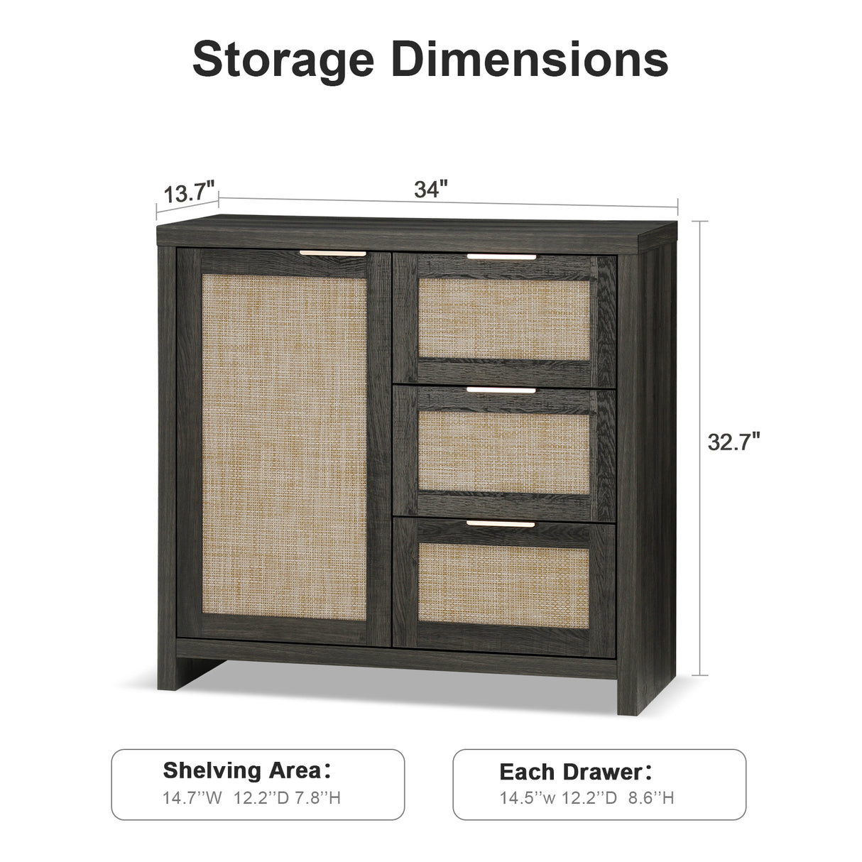 Rattan 3-Drawer 1-Door Storage Cabinet