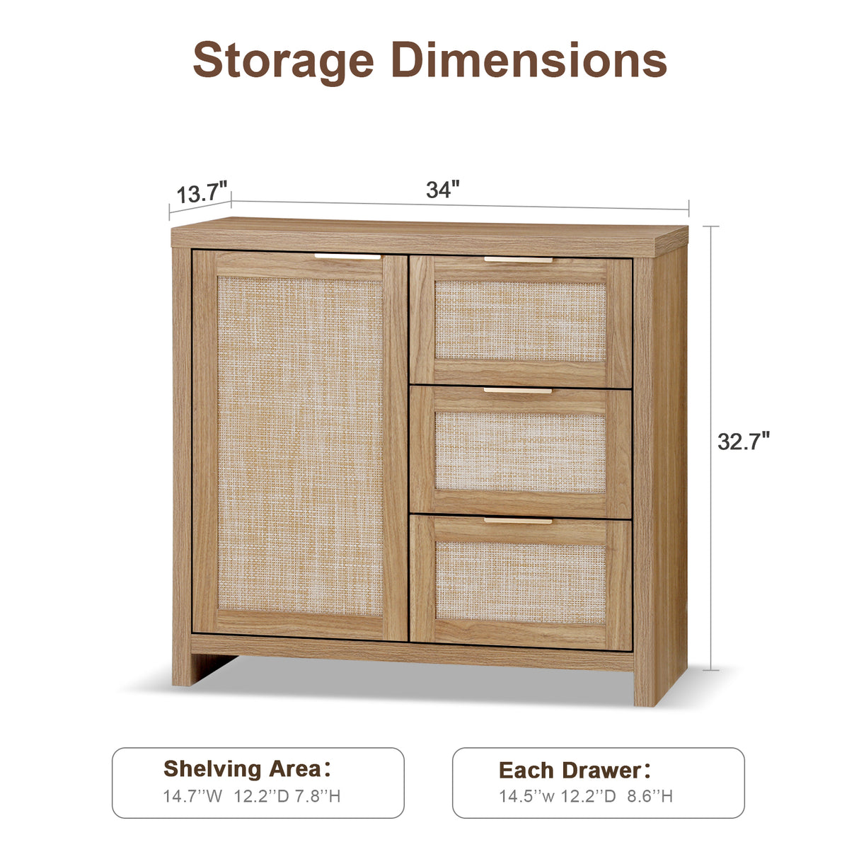 Rattan 3-Drawer 1-Door Storage Cabinet