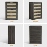 5 Drawer Rattan Dresser Storage Cane Cabinet