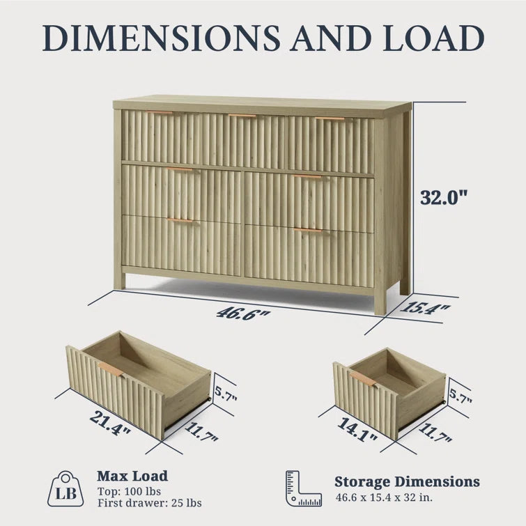 Wooden Fluted 7-Drawer Dresser Storage Chest