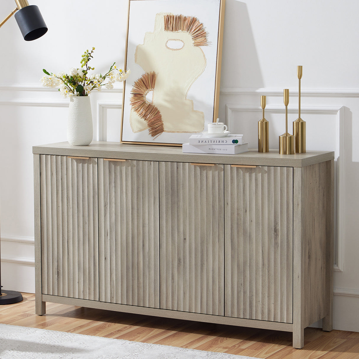 Wooden Fluted Storage Cabinet with 4 Doors