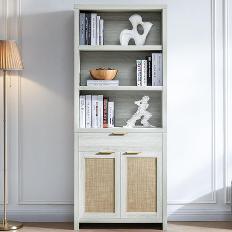 Hampstead Rattan 5-Shelf Bookcase with Door Cabinet