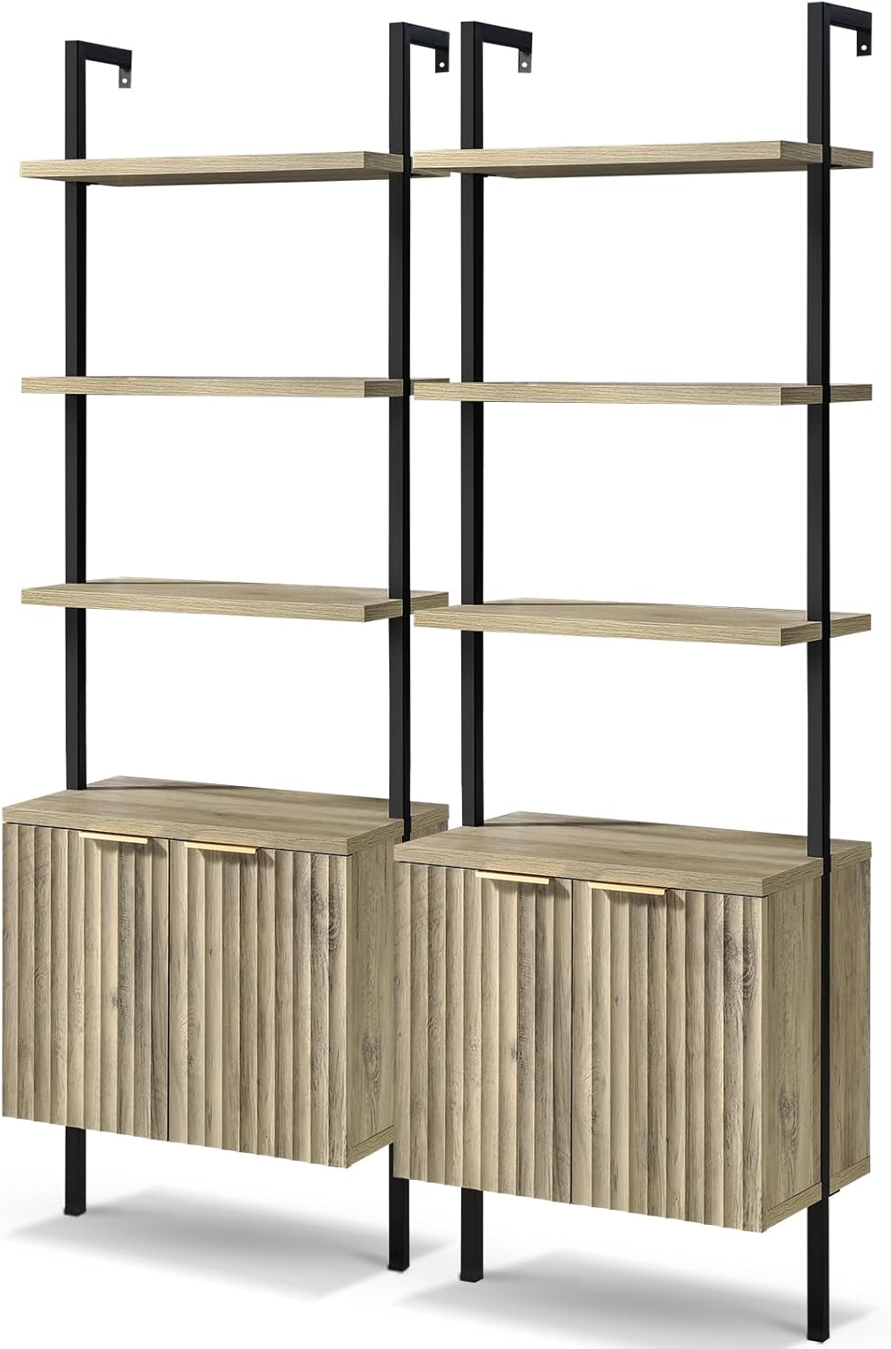 Wooden Fluted Ladder 5 Tier Open Tall Bookshelf