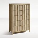 Wooden Fluted 5-Drawer Chest with Curved Silhouette Design