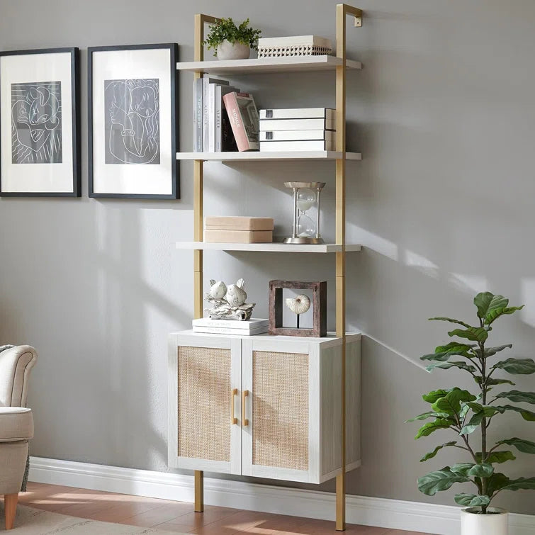 Rattan Ladder 5 Tier Open Tall Bookshelf