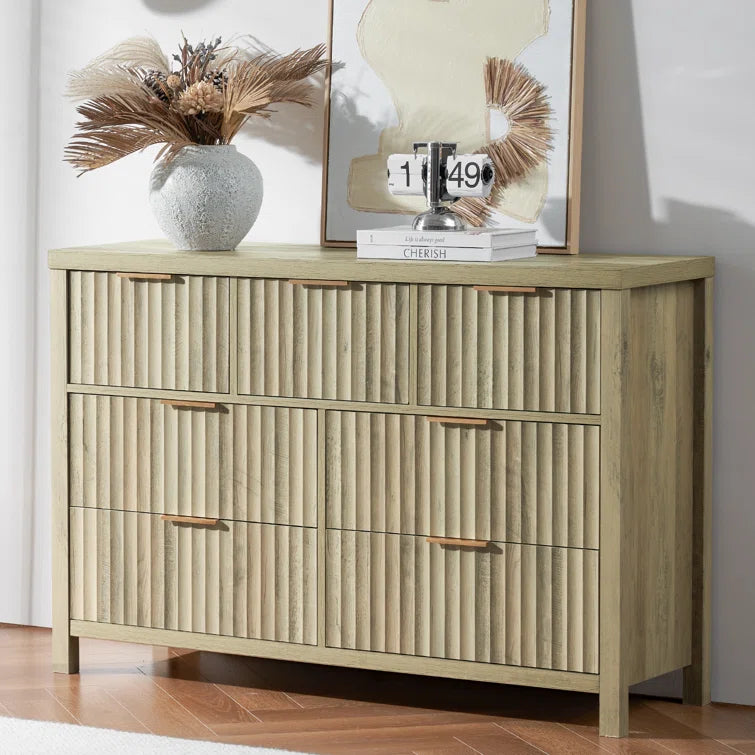 Wooden Fluted 7-Drawer Dresser Storage Chest