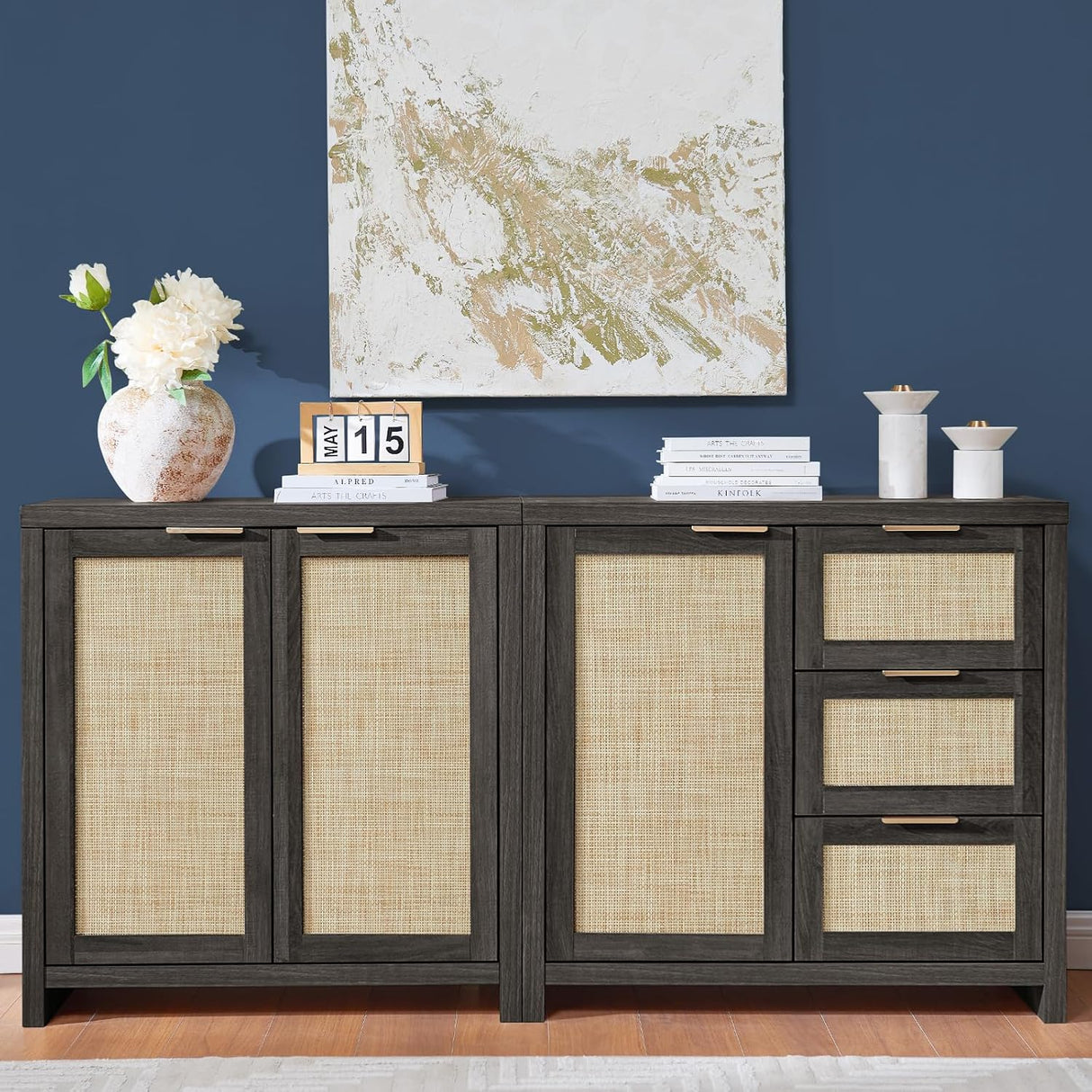 Rattan 3-Drawer 3-Door Storage Cabinet