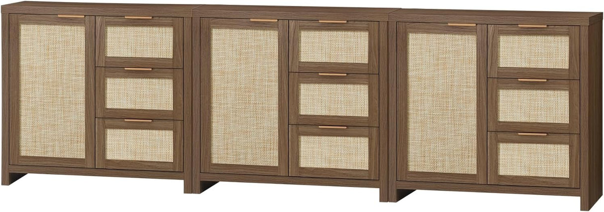 Rattan 3-Drawer 1-Door Storage Cabinet