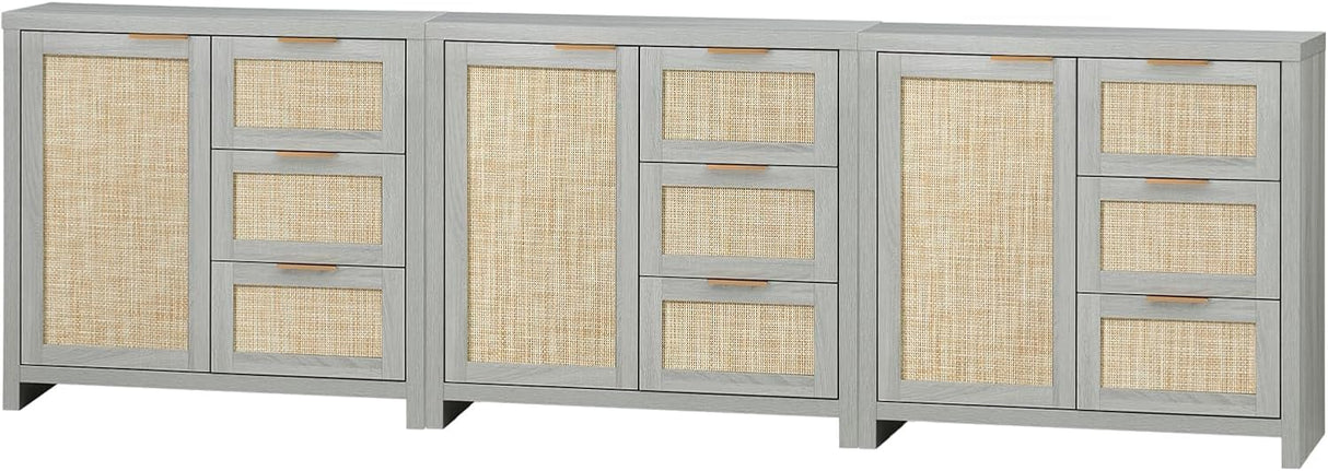 Rattan 3-Drawer 1-Door Storage Cabinet