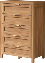 Wooden 5 Drawer Dresser Storage Cane Cabinet