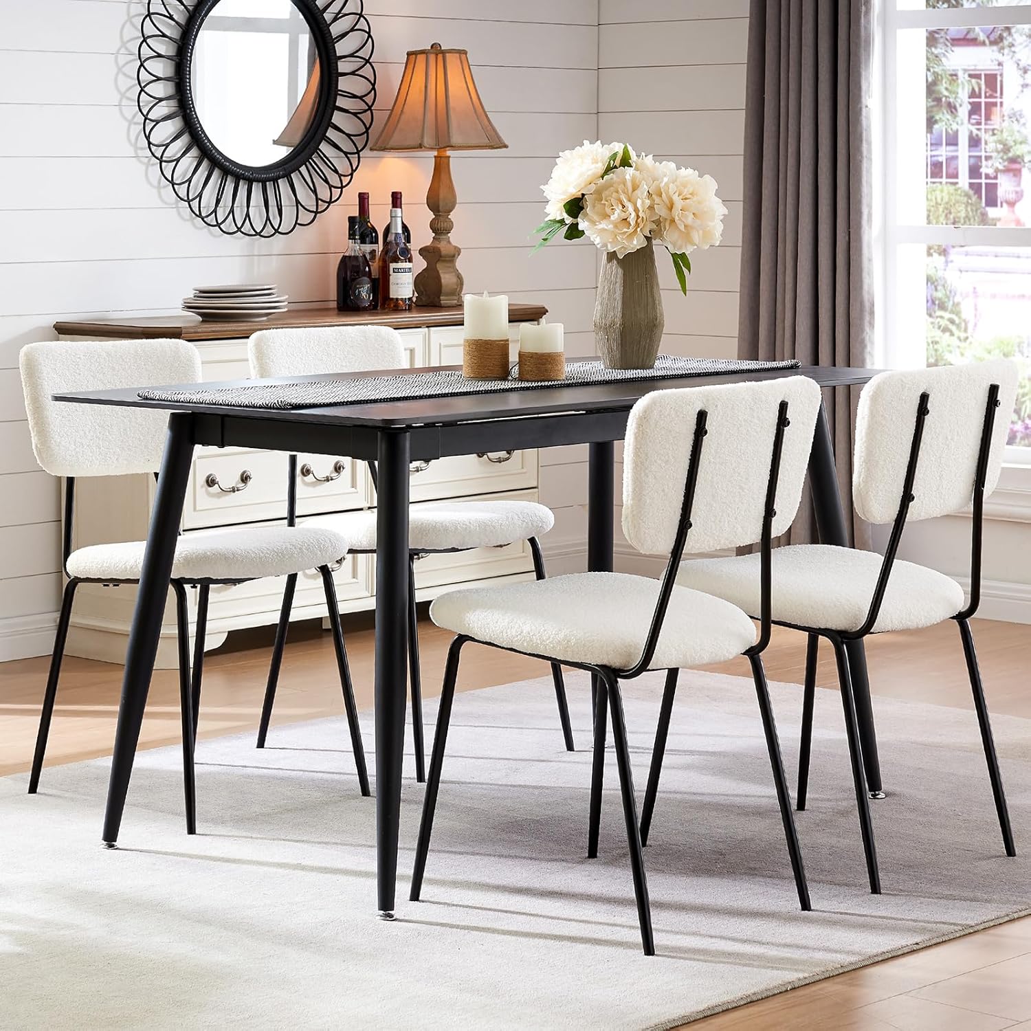 Boucle Fabric Dining Chairs Set of 4 | dining chairs, chairs