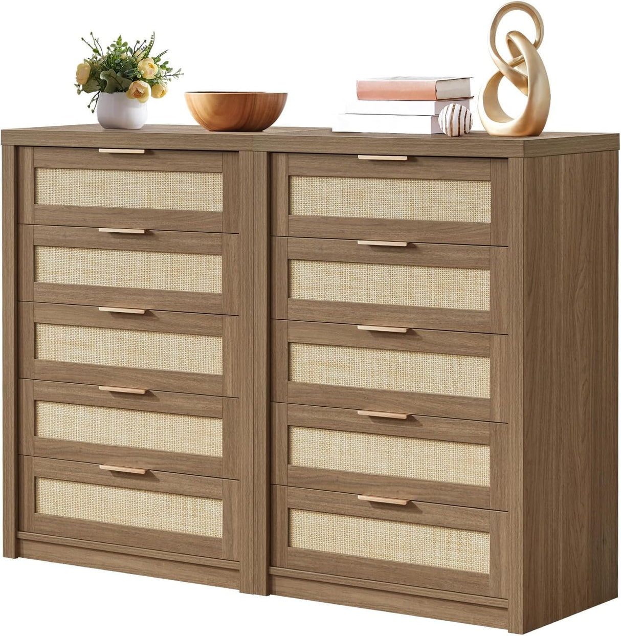 Rattan 5 Drawer Dresser Storage Cane Cabinet