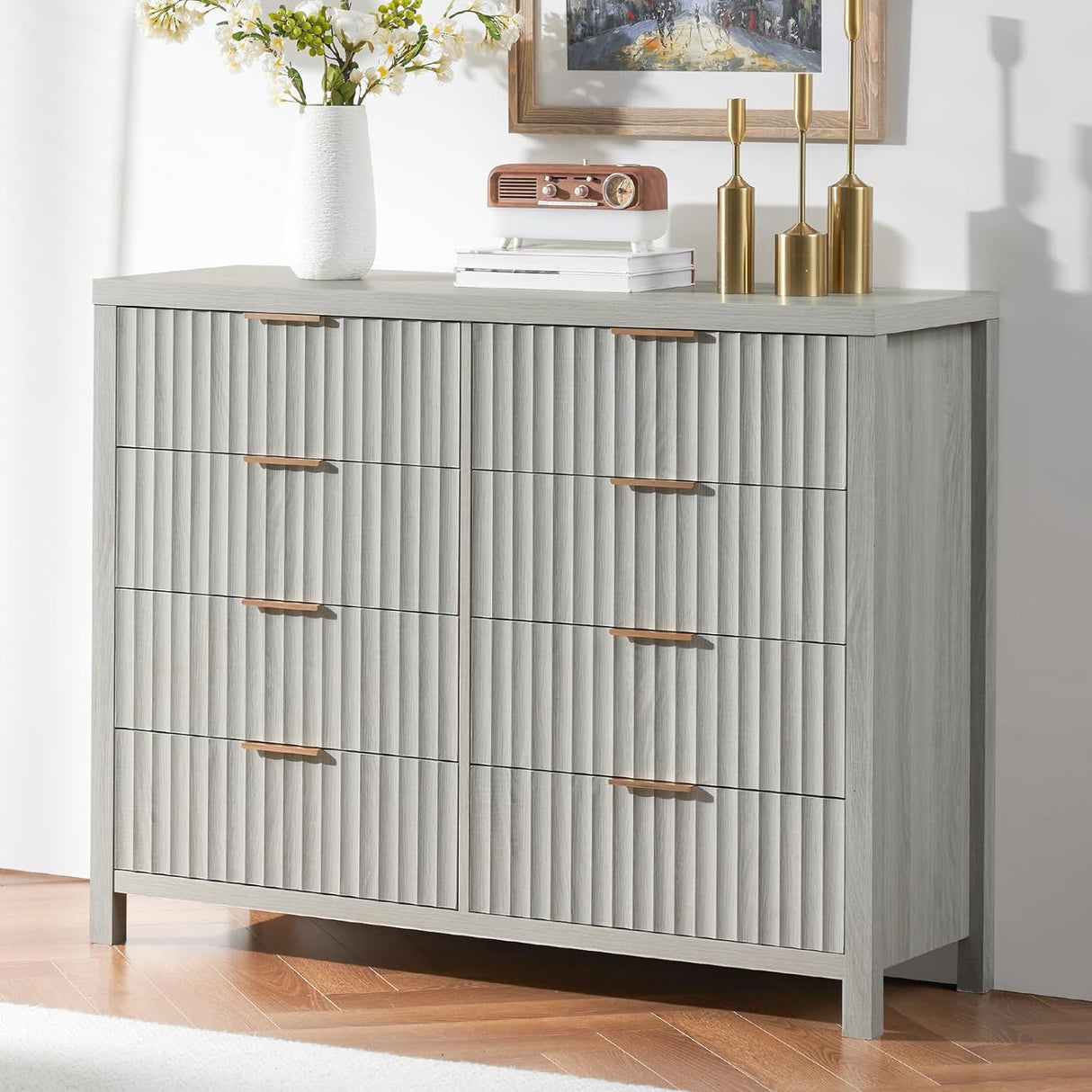 Oxford Fluted Wide Modern Wooden Chest of 6 Drawers