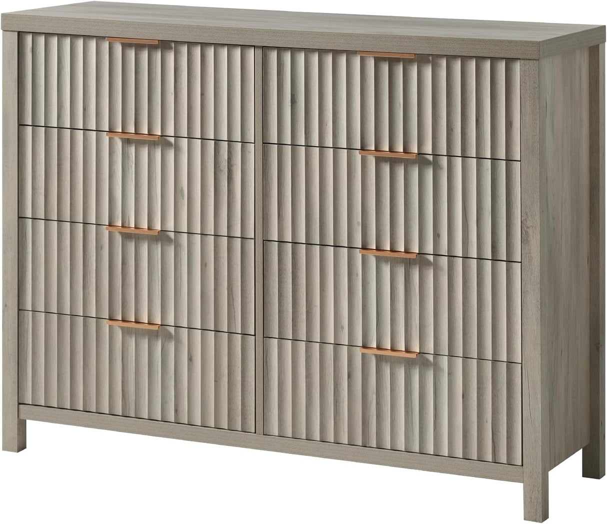 Wooden Fluted Wide Modern Chest of 8 Drawers